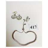 RHINESTONE PEACE EARRINGS, OWL RHINESTONE PENDANT