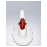 10K RING WITH ORANGE/ RED STONE CENTER 7.3G SZ 7