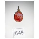 OVAL MOTTLED AGATE STONE NECKLACE PENDANT IN GOLD