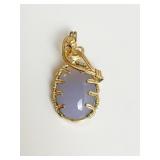 NECKLACE PENDANT BLUE/GRAY STONE GOLD TONE METAL