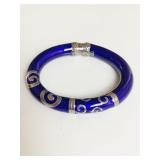HINGED BLUE STONE BRACELET WITH SILVER SCROLLWORK