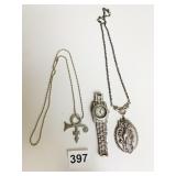SILVER TONE METAL WRISTWATCH, TWO CHAIN NECKLACES