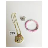HELLO KITTY RHINESTONE AND GOLD TONE NECKLACE
