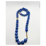 14K GOLD AND GLASS BEAD VIBRANT BLUE NECKLACE 24"