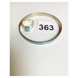 INLAY TURQUOISE BANGLE BRACELET AND THREE BANDED