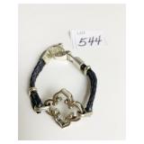 BRIGHTON BRAIDED LEATHER AND SILVER TONE BRACELET