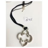 BRIGHTON LARGE SILVER TONE METAL OPEN PENDANT ON