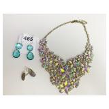 NATASHA BIB GOLD TONE NECKLACE WITH CLEAR G LASS