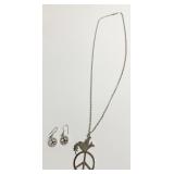 PEACE SIGN NECKLACE AND 2 EARRINGS