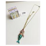 MERMAID BEAR NECKLACE AND HAND EARRINGS