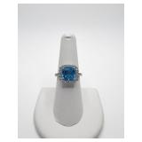 STERLING AND BLUE TOPAZ RING 4.66 CT SIZE 7.25.