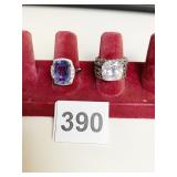 TWO SILVER 925 RINGS ONE 7 WITH BLUE STONE AND