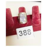SILVER 925 CUSTOM DESIGN RING SIZE 8 LARGE EMERAL