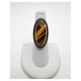 STERLING SILVER TIGER EYE RING SIZE 6.5. 0.32 OZT