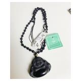 BLACK GLASS BUDDHA PENDANT NECKLACE