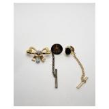 WALT DISNEY PIN, ONYX TIE TACK AND BOW PIN WITH