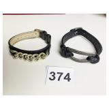TWO BLACK LEATHER BAND BRACELETS