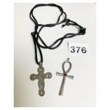 SILVER 925 CROSS PENDANT ON CORD NECKLACE AND