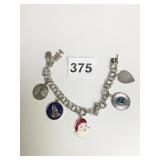 SILVER TONE METAL CHARM BRACELET 6 CHARMS SANTA