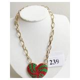 LARGE HEART SHAPE NECKLACE WITH GOLDTONE CHAIN