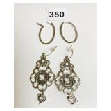 TWO PAIR STERLING SILVER EARRINGS ONE OVAL HOOP