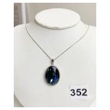 STERLING SILVER CHAIN WITH DARK BLUE STONE