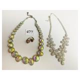 PIERCED EARRINGS RHINESTONE NECKLACE WITH FLORAL