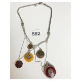 CHAIN NECKLACE WITH MULTIPLE CHAINS FOUR PENDANTS