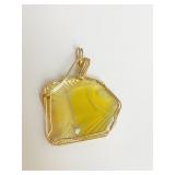 ETCHED YELLOW GLASS FISH IN GOLD FILLED SETTING