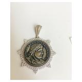 JUDITH RIPKA STERLING SILVER CZ TROJAN ROMAN COIN