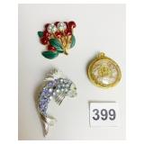 FISH PIN WITH BLUE STONES ONE MISSING RED CHERRY