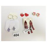 FIVE PAIR OF EARRINGS THREE CARDED NEW RED HEART