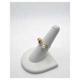 14K ITALY RING WITH 2 SIDE PEARLS SZ 7. 4.1 G