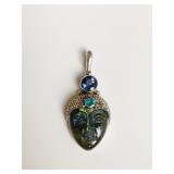 SAJEN STERLING SILVER DARK STONE FACE PENDANT