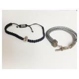 TWO BRACELETS ONE BRAIDED GRAY LEATHER TRIPLE