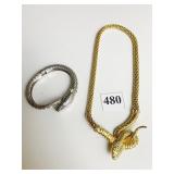 GOLD TONE SNAKE NECKLACE SNAKE BRACELET