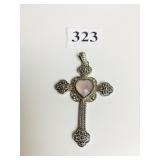 SILVER 925 MARC CROSS PENDANT WITH PINK HEART