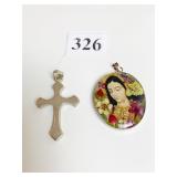 SILVER 925 CROSS PENDANT AND REVERSIBLE RELIGIOUS