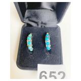 HOOP EARRINGS WITH INLAY BLUE STONES