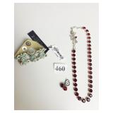 LEATHER ROCK BRACELET RED EARRINGS RED STONE