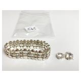 BRIGHTON SILVER TONE BRACELET AND PIERCED