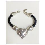 BRIGHTON BRAIDED LEATHER AND SILVER TONE BRACELET