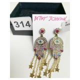 BETSEY JOHNSON HAMSA HAND RHINESTONE DROP EARRINGS
