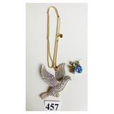 RHINESTONE BIRD PENDANT NECKLACE EARRINGS