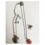 PENDANT NECKLACE PEAR SHAPE ORANGE STONE EARRINGS