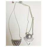 TWO SILVER TONE METAL PENDANT NECKLACES