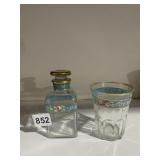 BATHROOM BOTTLE W/ STOPPER AND HAND PAINTED GLASS