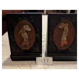 WOOD BOOK ENDS APPLIED STONE PC FIGURES WITH SOME