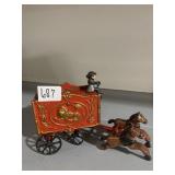 CAST IRON WAGON W/ 2 HORSES