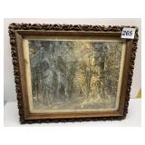 WOOD FRAME FOREST SCENE PRINT CARVED FRAME